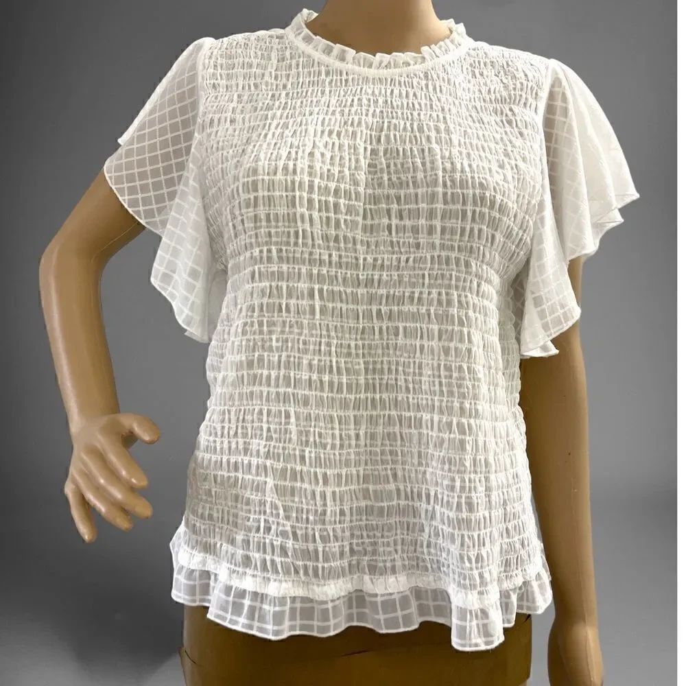 CHARMED HEARTS WHITE FLUTTER SLEEVE TOP size L